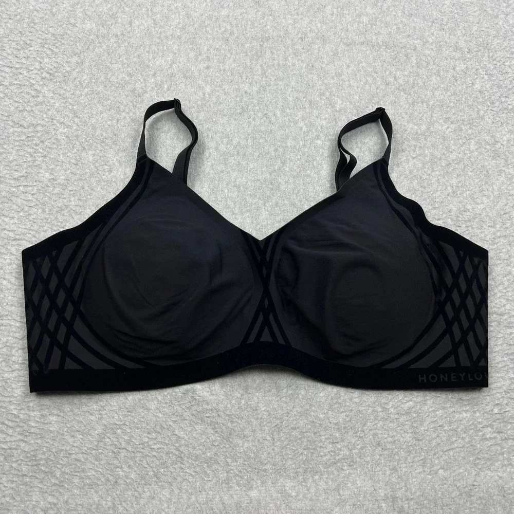 Honeylove Silhouette Bra 2X‎ Black Seamless Mesh Wireless Comfort Padded Stretch